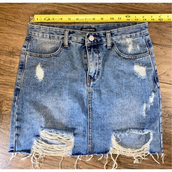 Fashion Nova Rough And Rigid Distressed Denim Mini Skirt - Light Blue Wash - Picture 3 of 6